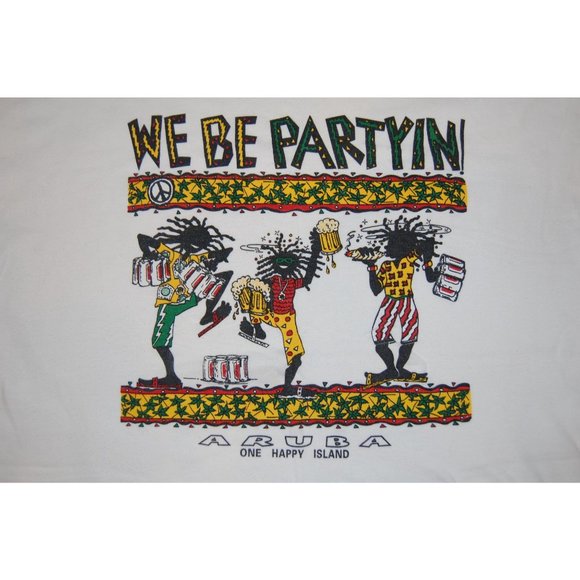 Vintage Aruba We Be Partyin! One Happy Island Short Sleeve T-Shirt Men's XL - Picture 2 of 6